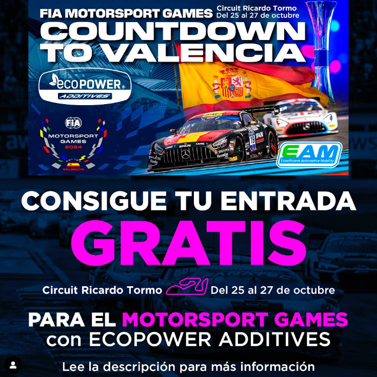 Entrada gratuita al FIA Motorsport Games por la compra de productos Ecopower Additives por un importe de 150€ o más, ¡llévate una entrada gratis!.